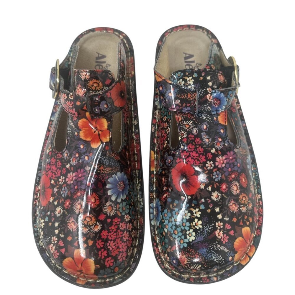 Alegria Donna Midnight Garden Patent Leather Floral Platform Slip On Clogs 7 - Picture 6 of 11
